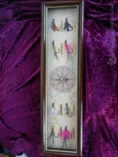 Antiquit&eacute;s: CUADRO CON RELOJ Y MOTIVOS DE PESCA. 55X15. GASTOS DE ENVIO 8&euro; PARA ESPA&Ntilde;A.