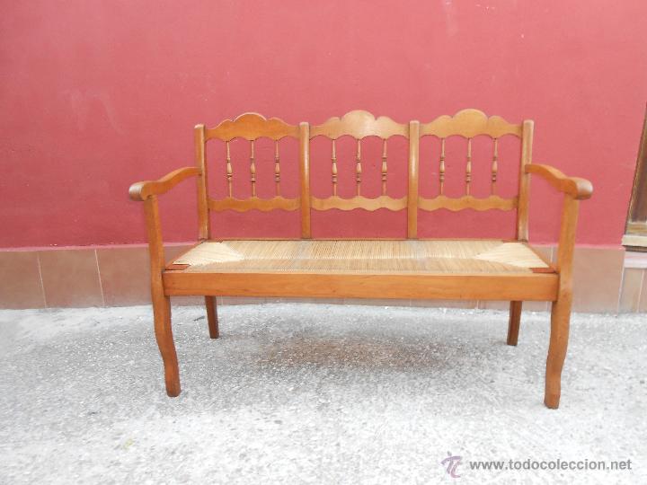 Antig&uuml;edades: ANTIGUO BANCO DE MADERA Y ENEA.RESTAURADO - Foto 2