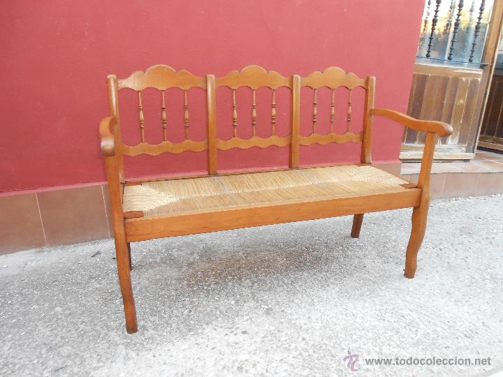 Antig&uuml;edades: ANTIGUO BANCO DE MADERA Y ENEA.RESTAURADO - Foto 3
