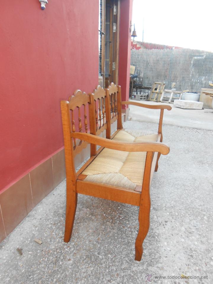 Antig&uuml;edades: ANTIGUO BANCO DE MADERA Y ENEA.RESTAURADO - Foto 8