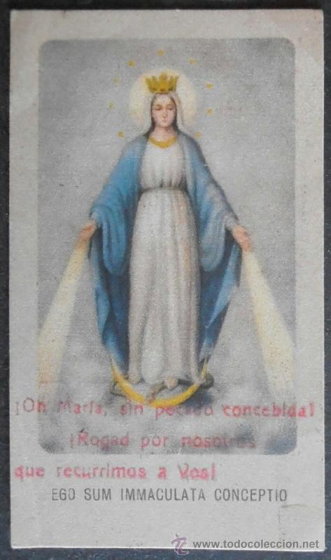 Oggetti Antichi: (0030)ESTAMPA 8X5 CM APROX,EGO SUM IMMACULATA COMCEPTIO,CONSERVACION: