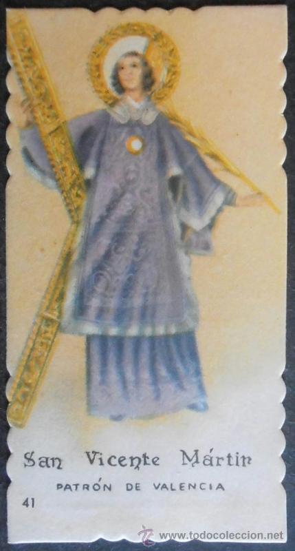 Oggetti Antichi: (0036)ESTAMPA 8X5 CM APROX,SAN VICENTE MARTIR,PATRON DE VALENCIA,OBRA SOCIAL FEMENINA SASTRESAS,1964