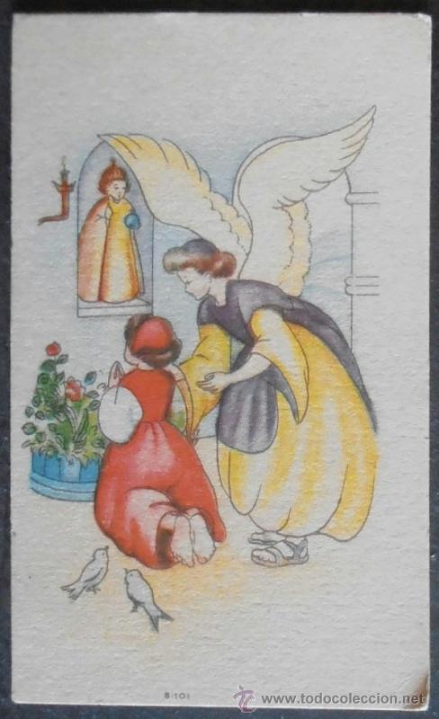 Antiques: (0092R)ESTAMPA 9X5 CM APROX,NI&Ntilde;A Y ANGEL,CONSERVACION:
