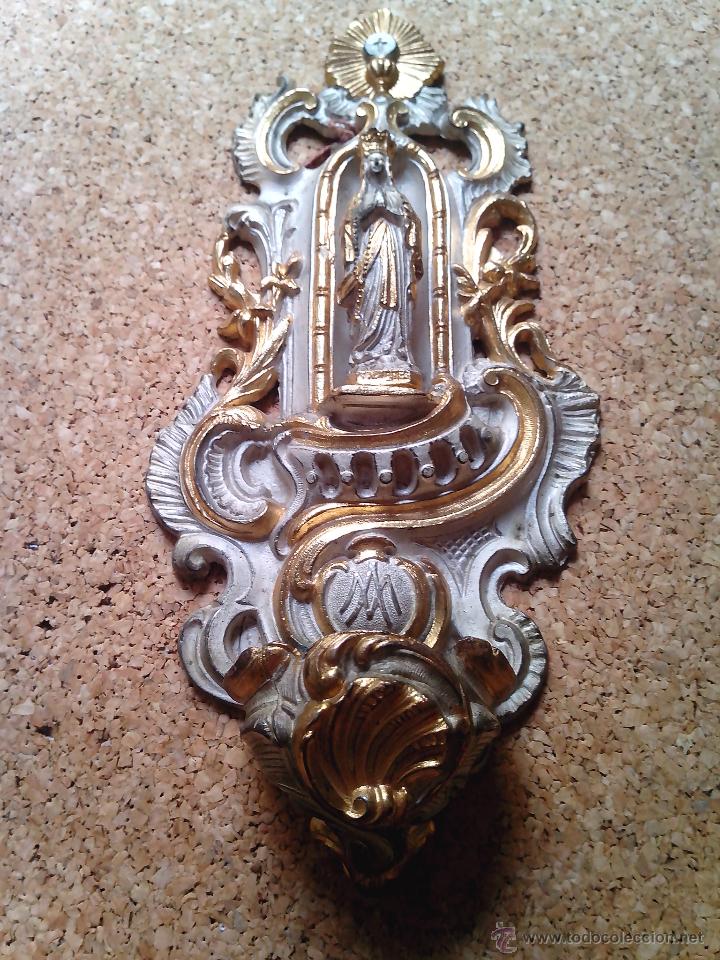 Antig&uuml;edades: MAGNIFICA PILA BENDITERA CON VIRGEN EN BRONCE - Foto 2