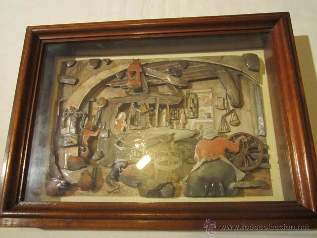 Antig&uuml;edades: Preciosa pintura en 3 dimensiones - Telar - del artista holand&eacute;s Anton Pieck. 1977.