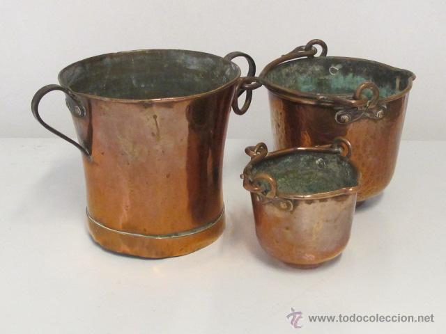 Antig&uuml;edades: Conjunto de 3 ollas de cobre - Foto 2
