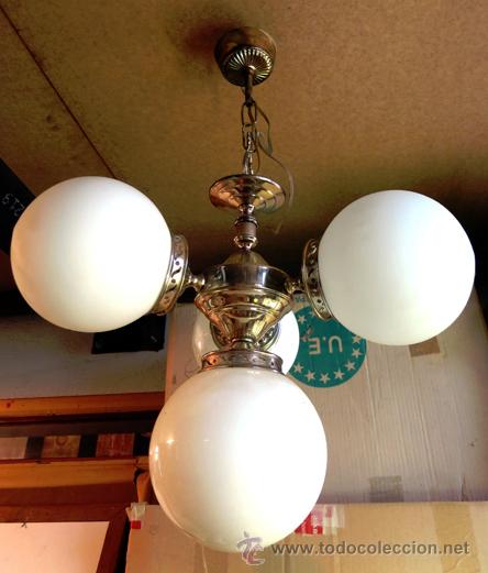 Antig&uuml;edades: L&Aacute;MPARA 4 GLOBOS CRISTAL BLANCO - Foto 2