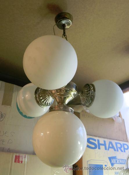 Antig&uuml;edades: L&Aacute;MPARA 4 GLOBOS CRISTAL BLANCO - Foto 3