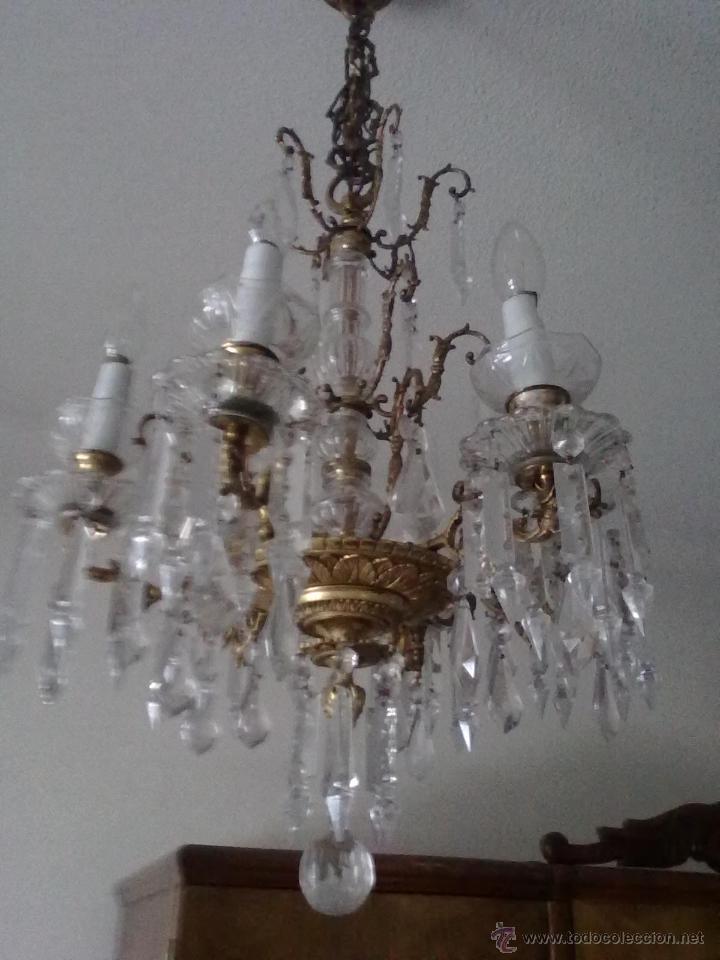 Antig&uuml;edades: ANTIGUA LAMPARA DE CRISTAL Y BRONCE - Foto 3
