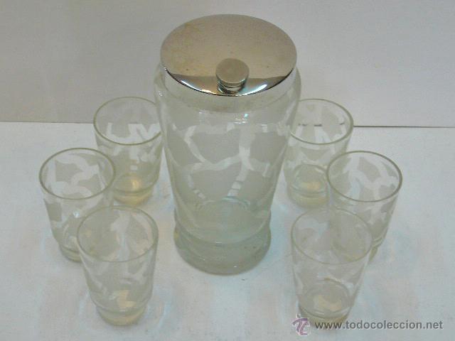 Antiques: VINTAGE COCTELERA CON SEIS VASOS ART DECO CRISTAL AL ACIDO & CROMADO # VC001