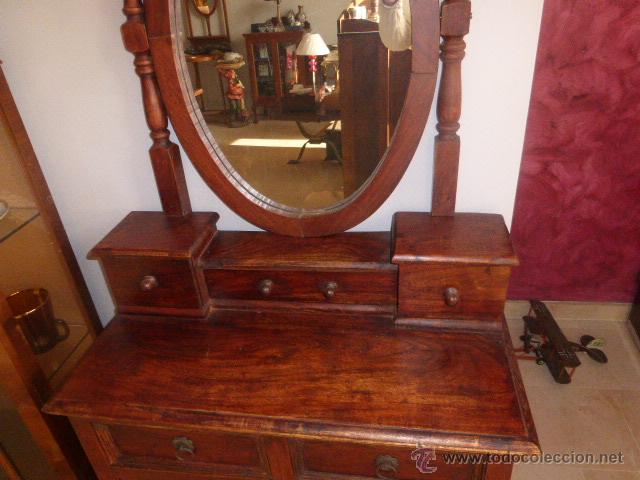 Antig&uuml;edades: COMODA TOCADOR DE MADERA CON ESPEJO OVAL. - Foto 4