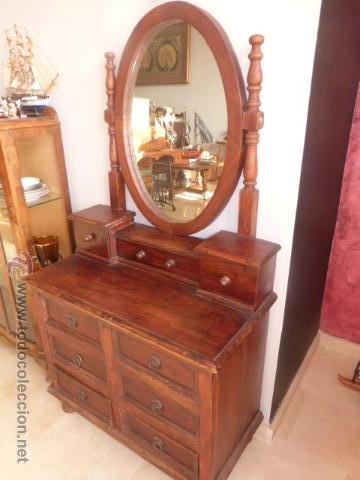 Antig&uuml;edades: COMODA TOCADOR DE MADERA CON ESPEJO OVAL. - Foto 5