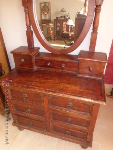 Antig&uuml;edades: COMODA TOCADOR DE MADERA CON ESPEJO OVAL. - Foto 6