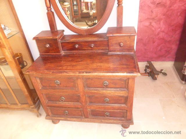 Antig&uuml;edades: COMODA TOCADOR DE MADERA CON ESPEJO OVAL. - Foto 9