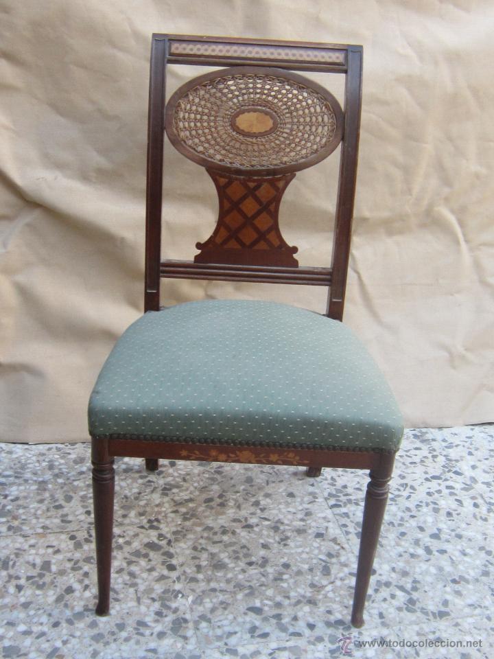 Antig&uuml;edades: 4 sillas con marqueteria de nogal - Foto 7