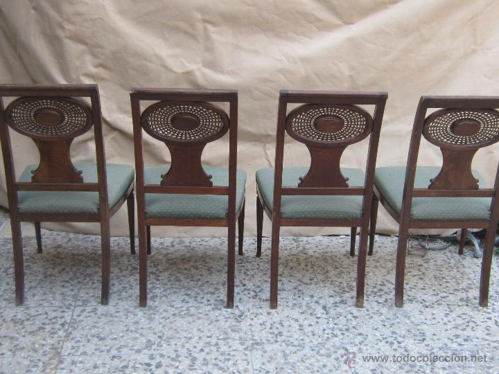 Antig&uuml;edades: 4 sillas con marqueteria de nogal - Foto 9