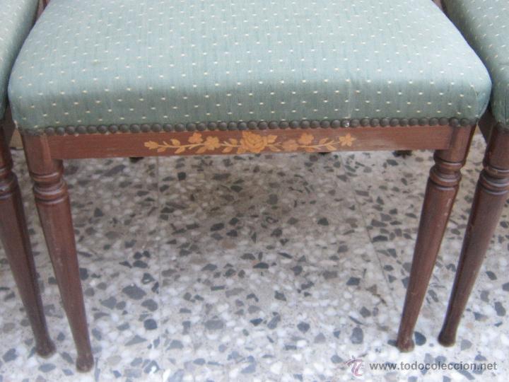 Antig&uuml;edades: 4 sillas con marqueteria de nogal - Foto 10