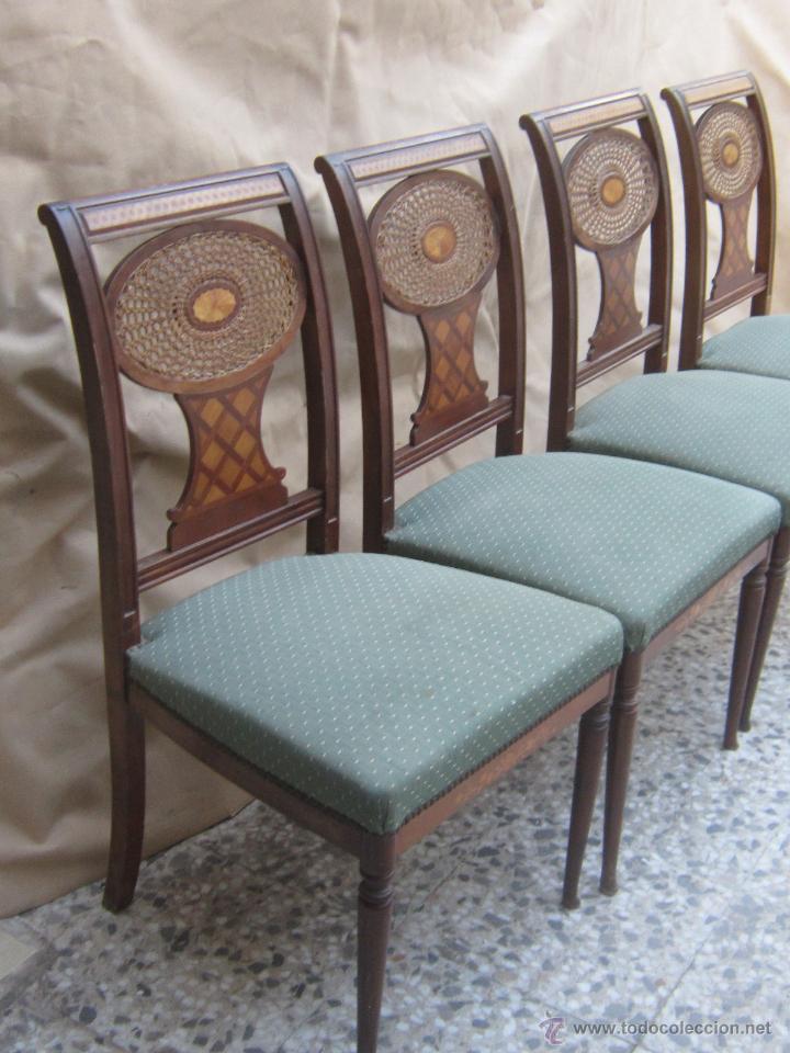 Antig&uuml;edades: 4 sillas con marqueteria de nogal - Foto 13