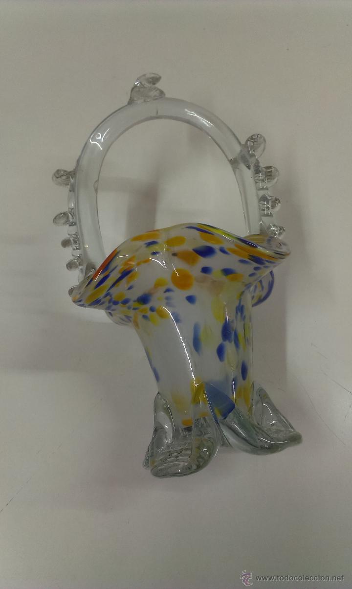 Antig&uuml;edades: BONITO JARRON FORMA DE CESTA .CRISTAL - Foto 4