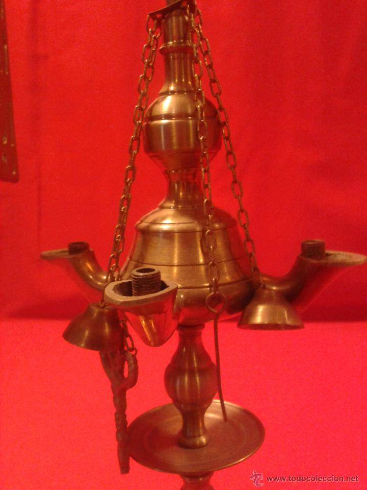Antig&uuml;edades: L&aacute;mpara de aceite 4 velas de bronce - Foto 10