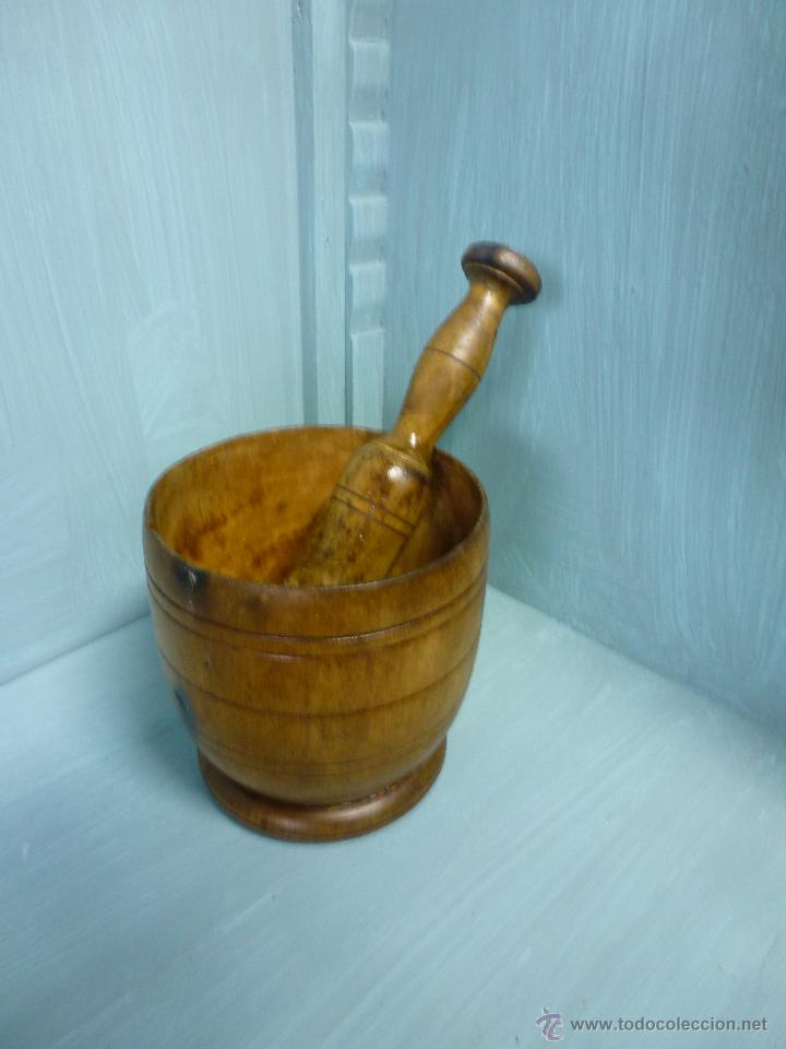 Antig&uuml;edades: Antiguo almirez, mortero de madera. - Foto 4