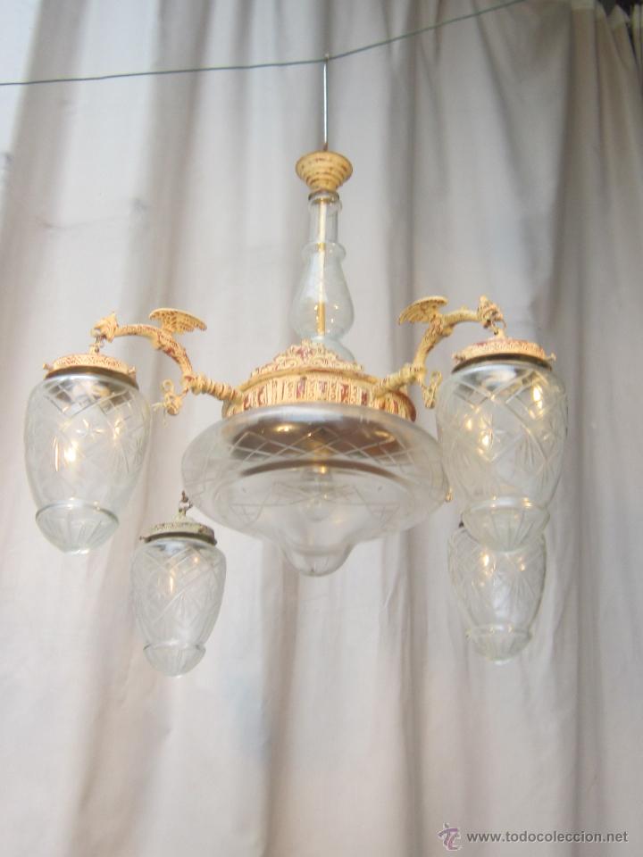 Antig&uuml;edades: lampara de techo en metal con 5 luces - Foto 2