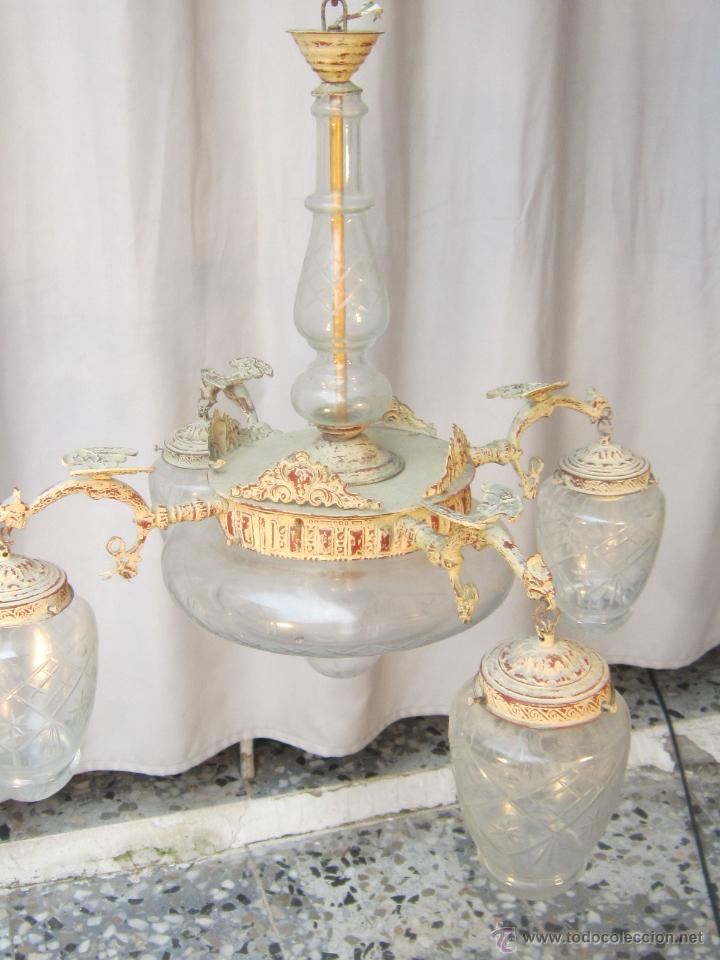 Antig&uuml;edades: lampara de techo en metal con 5 luces - Foto 8