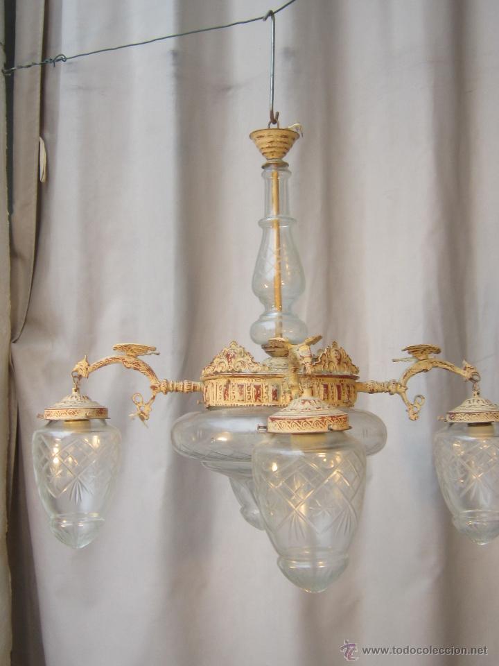 Antig&uuml;edades: lampara de techo en metal con 5 luces - Foto 9