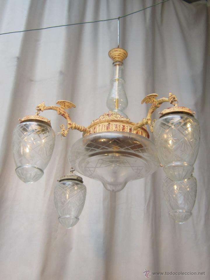 Antig&uuml;edades: lampara de techo en metal con 5 luces - Foto 11