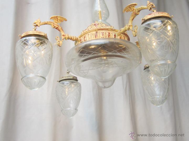 Antig&uuml;edades: lampara de techo en metal con 5 luces - Foto 13