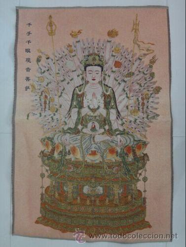 Antig&uuml;edades: PRECIOSO Thangka de SEDA, Bordado a mano - Arte budista - BUDA BUDDHA Guanyin