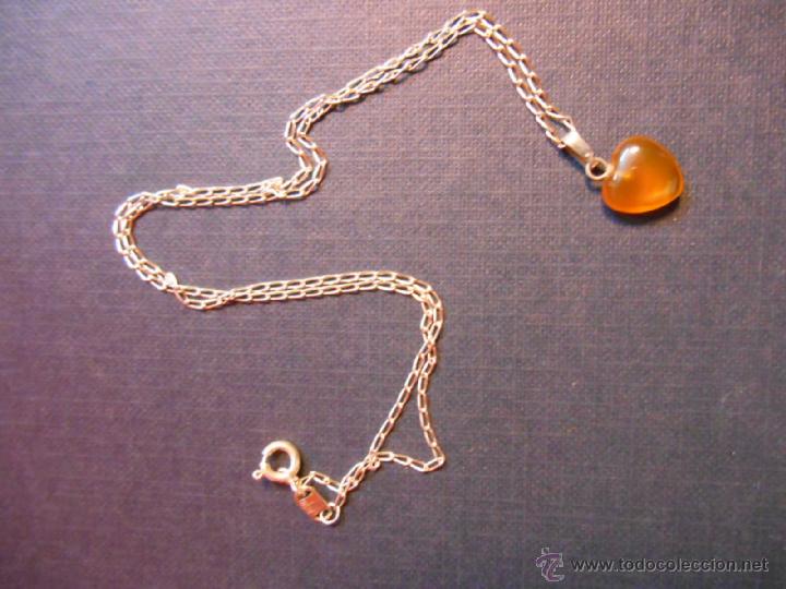 Antig&uuml;edades: CADENA DE PLATA CONTRASTADA CON CORAZON EN AMBAR - Foto 4