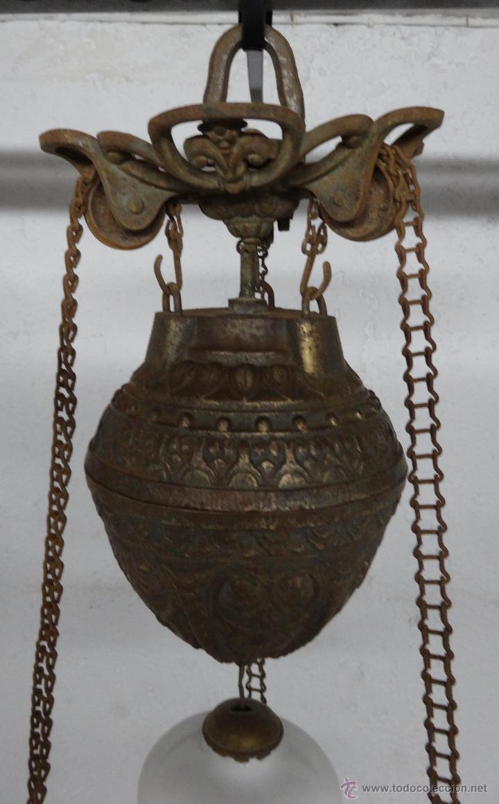 Antig&uuml;edades: L&Aacute;MPARA EN BRONCE CRISTAL OPALINA, DDD 008 - Foto 4