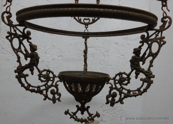 Antig&uuml;edades: L&Aacute;MPARA EN BRONCE CRISTAL OPALINA, DDD 008 - Foto 5