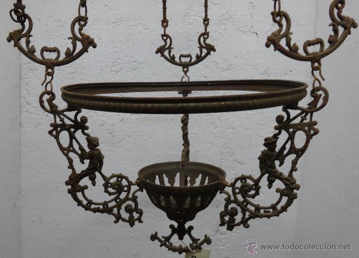 Antig&uuml;edades: L&Aacute;MPARA EN BRONCE CRISTAL OPALINA, DDD 008 - Foto 6