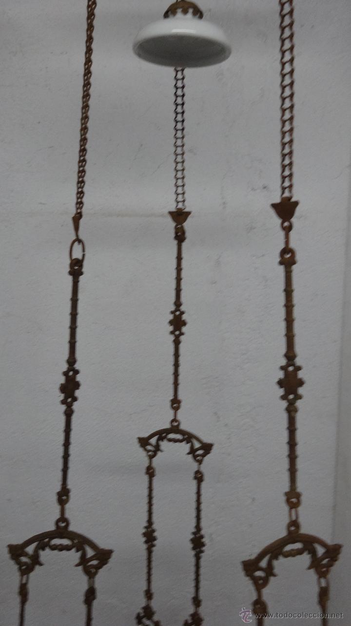 Antig&uuml;edades: L&Aacute;MPARA EN BRONCE CRISTAL OPALINA, DDD 008 - Foto 8
