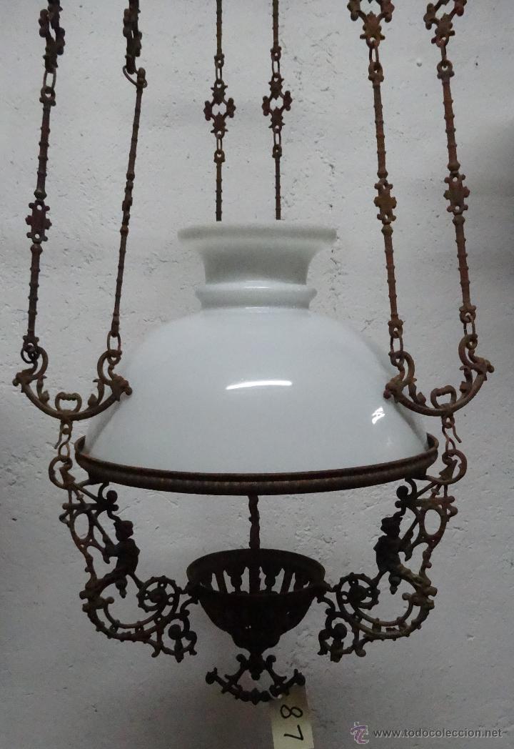 Antig&uuml;edades: L&Aacute;MPARA EN BRONCE CRISTAL OPALINA, DDD 008 - Foto 9