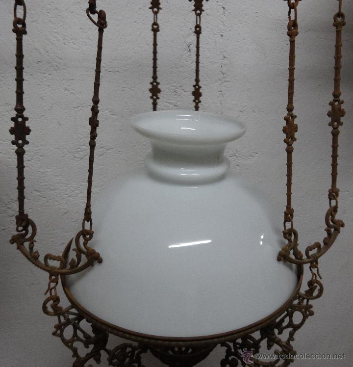 Antig&uuml;edades: L&Aacute;MPARA EN BRONCE CRISTAL OPALINA, DDD 008 - Foto 10