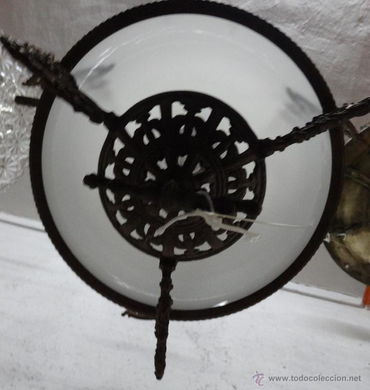 Antig&uuml;edades: L&Aacute;MPARA EN BRONCE CRISTAL OPALINA, DDD 008 - Foto 11