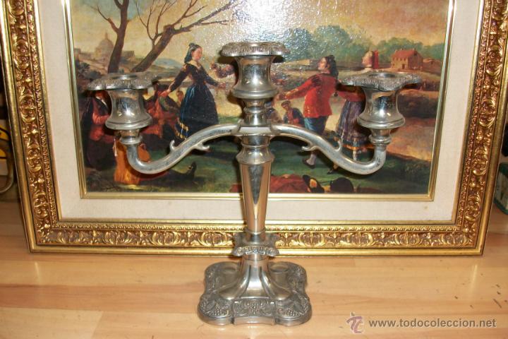 Antig&uuml;edades: ANTIGUO CANDELABRO BA&Ntilde;ADO EN PLATA - Foto 1