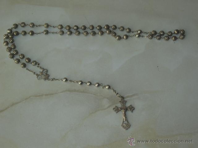 Antig&uuml;edades: ANTIGUO ROSARIO CALADO DE PLATA. - Foto 1