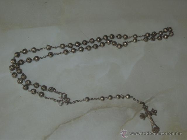 Antig&uuml;edades: ANTIGUO ROSARIO CALADO DE PLATA. - Foto 3