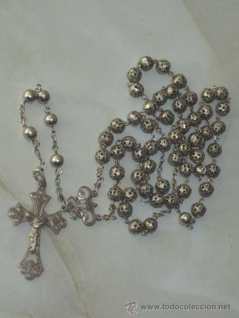 Antig&uuml;edades: ANTIGUO ROSARIO CALADO DE PLATA. - Foto 4