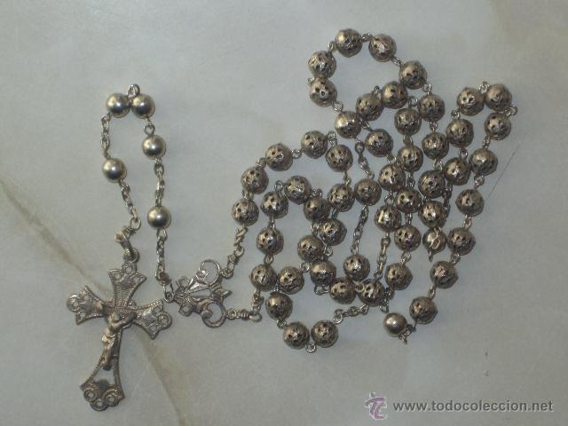 Antig&uuml;edades: ANTIGUO ROSARIO CALADO DE PLATA. - Foto 5