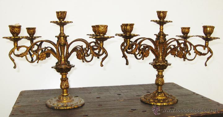 Antig&uuml;edades: EXCEPCIONAL PAREJA DE CANDELABROS ANTIGUOS EN BRONCE - Foto 1