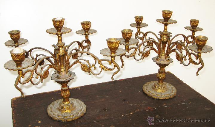 Antig&uuml;edades: EXCEPCIONAL PAREJA DE CANDELABROS ANTIGUOS EN BRONCE - Foto 3
