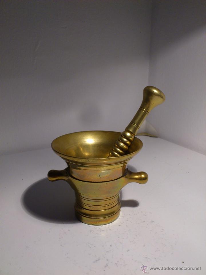 Antig&uuml;edades: Antiguo Mortero Almirez de Bronce Alto 9,5cm