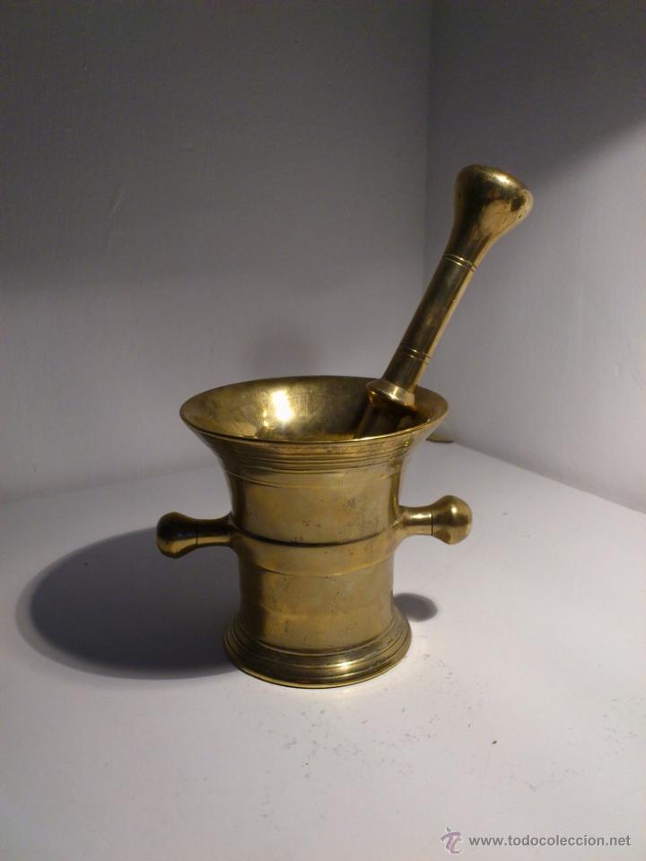Antig&uuml;edades: Antiguo Mortero Almirez de Bronce Alto 12cm