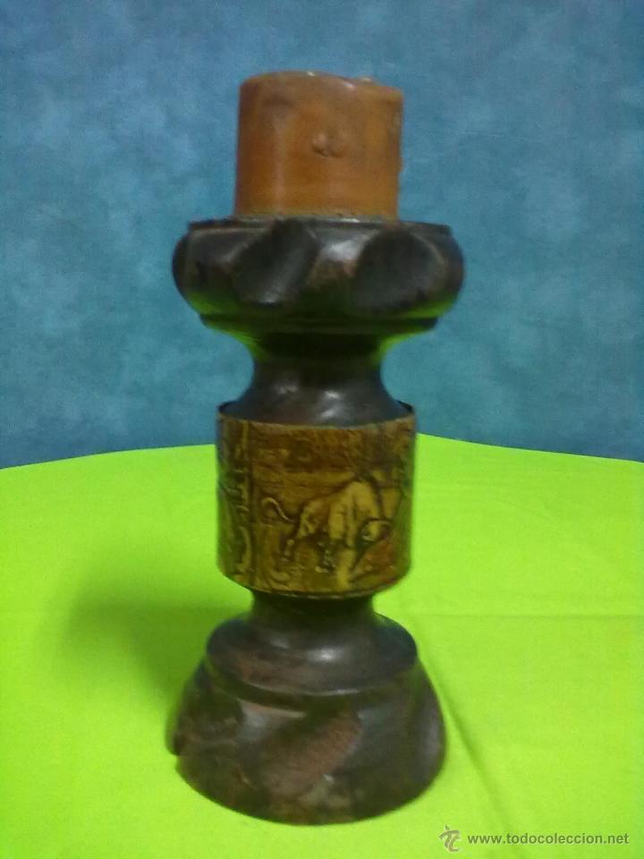 Antig&uuml;edades: VELERO CANDELERO MADERA Y CUERO - Foto 1