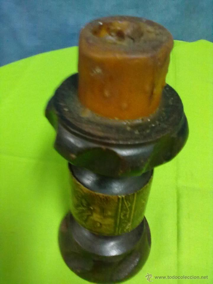 Antig&uuml;edades: VELERO CANDELERO MADERA Y CUERO - Foto 2